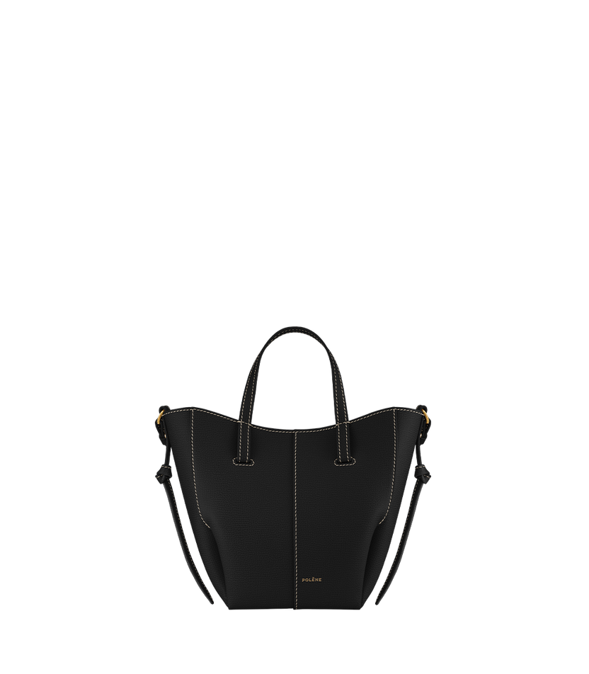 Cyme Tote Nano - Schwarz Nähte Ecru Genarbtes Leder