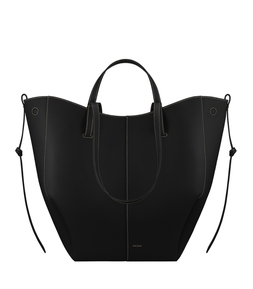 Cyme Tote - Schwarz Nähte Ecru Genarbtes Leder