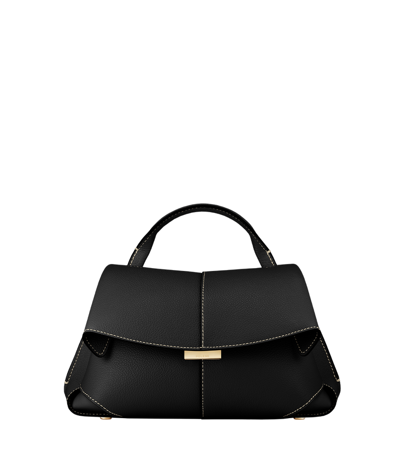 Mokki Mini - Schwarz Nähte Ecru Genarbtes Leder
